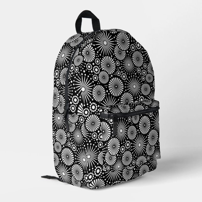 Sac À Dos Imprimé Elegant Black White Geometric Flowers Starburst (Coin arrière gauche)
