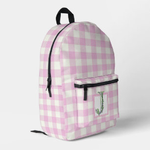Sac À Dos Imprimé Élégant blanc rose en vichy lettre monogramme J