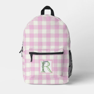Sac À Dos Imprimé Élégant blanc rose en vichy lettre monogramme R