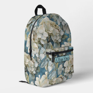 Sac À Dos Imprimé Elégant bleu poussiéreux turquoise ivoire hydrangé