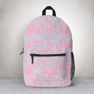 Sac À Dos Imprimé Élégant Bleu Rose Vintage Toile de Jouy Monogramme
