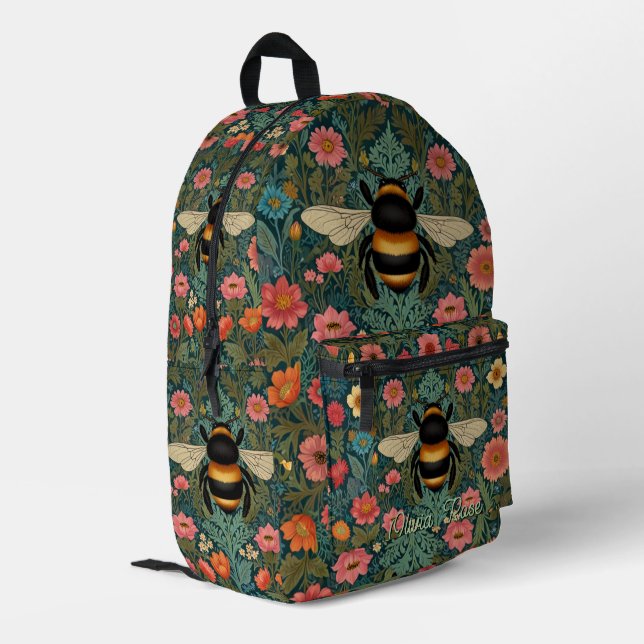 Sac À Dos Imprimé Elegant boho retro bumblebee spring florals  (Coin arrière gauche)