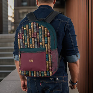 Sac À Dos Imprimé Elégant livre Turquoise foncé et livre Vintage or 