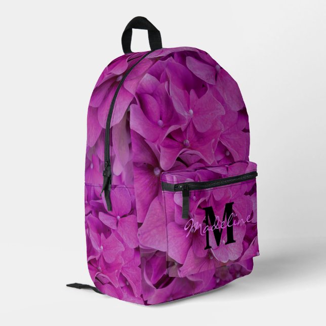 Sac À Dos Imprimé Élégant magenta rose floral monogramme calligraphi (Coin arrière gauche)