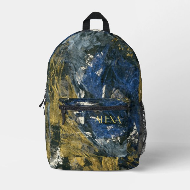 Sac À Dos Imprimé Elégant Marine Blue Black Gold Abstrait (Recto)