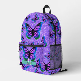 Sac À Dos Imprimé Élégant monogramme de papillons à parties scintill