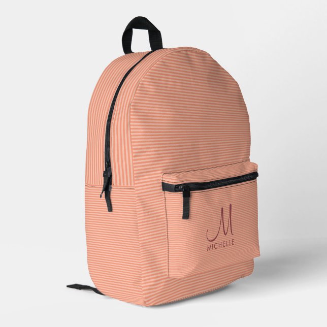 Sac À Dos Imprimé Élégant Monogramme manuscrit Nom Peach Striped (Coin arrière gauche)