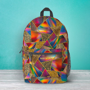 Sac À Dos Imprimé Elégant or rouge holographique géométrique