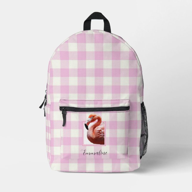 Sac À Dos Imprimé Elégant rose blanc plaid flamingo personnalisation (Recto)