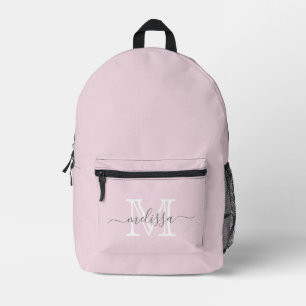 Sac À Dos Imprimé Élégant rose pâle Nom et monogramme minimaux