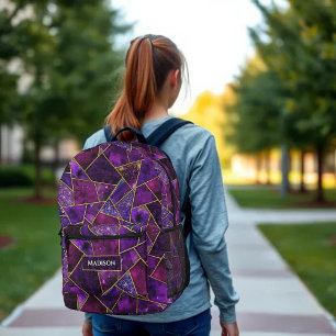 Sac À Dos Imprimé Élégant rose violet girly géométrique