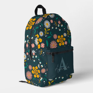 Sac À Dos Imprimé Élégant Vert Jaune Joli Floral Avec Nom