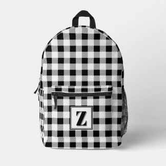 Sac À Dos Imprimé Élégant vichy noir blanc personnalisable monogramm