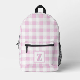 Sac À Dos Imprimé Élégant vichy rose blanc monogramme personnalisabl