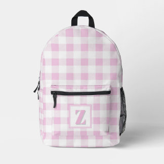 Sac À Dos Imprimé Élégant vichy rose blanc monogramme personnalisabl