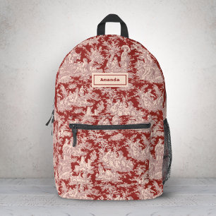 Sac À Dos Imprimé Élégant Vintage Rouge Rose Toile de Jouy Monogramm