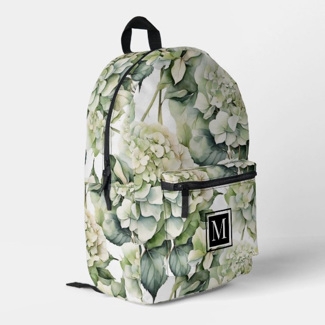 Sac À Dos Imprimé Elégante aquarelle blanche vert hydrangée florale (Coin arrière gauche)