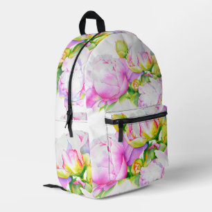 Sac À Dos Imprimé Elégante aquarelle fleurie de pivoine rose