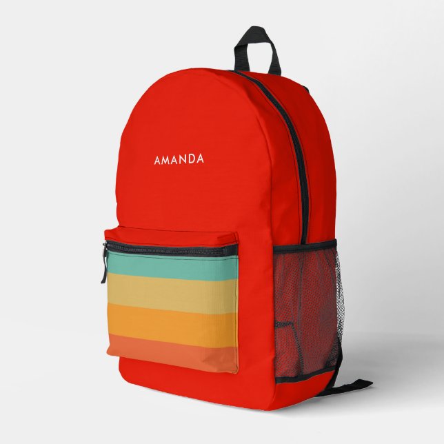 Sac À Dos Imprimé Élégante bande rouge et couleur rétro (Coin arrière droit)