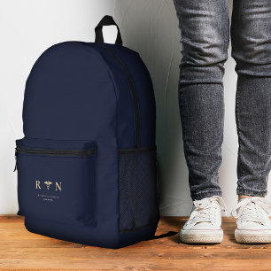 Sac À Dos Imprimé Élégante infirmière inscrite RN Monogram Blue Gold
