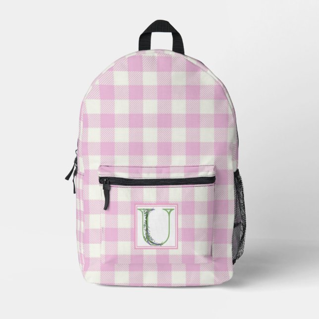 Sac À Dos Imprimé Élégante lettre en vichy monogramme rose blanc ros (Recto)