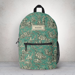 Sac À Dos Imprimé Elégante menthe vintage turquoise toile de jouy