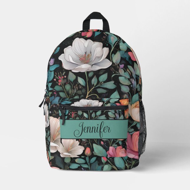 Sac À Dos Imprimé Elégante Rose blanche Personnalisée (Recto)