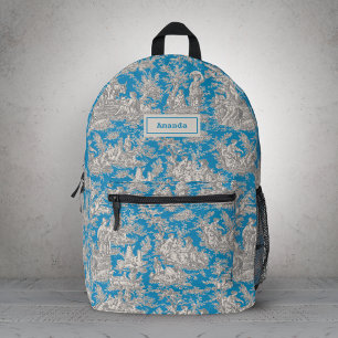 Sac À Dos Imprimé Elégante toile turquoise vintage de jouy