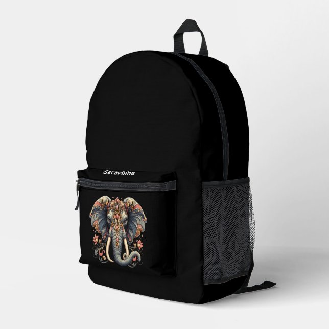 Sac À Dos Imprimé Eléphant aux motifs floraux complexes (Coin arrière droit)