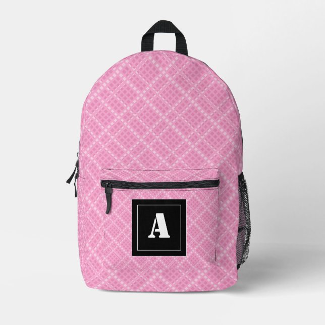 Sac À Dos Imprimé En vichy vérifier le monogramme rose et blanc (Recto)