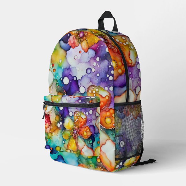 Sac À Dos Imprimé Encre Abstraite d'alcool floral (Coin arrière droit)
