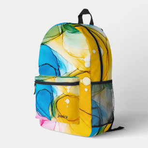 Sac À Dos Imprimé Encre d'alcool marbrée colorée Nom personnalisable