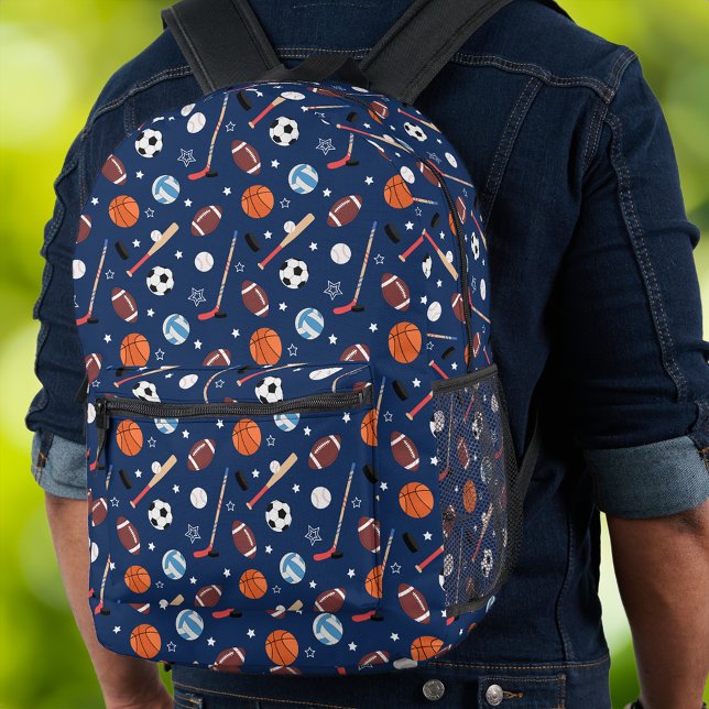 Sac À Dos Imprimé Enfants Motif d'équipement sportif sur Blue School (Créateur téléchargé)