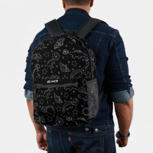 Sac À Dos Imprimé Espace Dinosaure Noir & Blanc Personnalisé