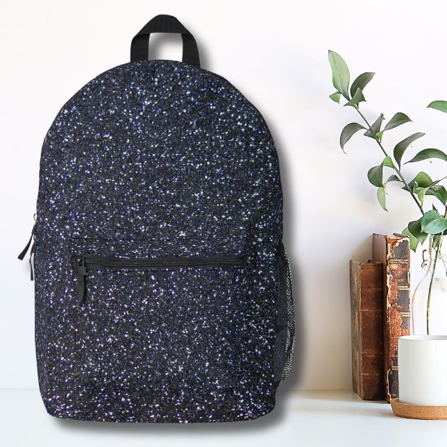 Sac À Dos Imprimé Étincelle de Parties scintillant noire chic (Stylish Glam Fashion Faux Black Glitter Pattern Printed Backpack)