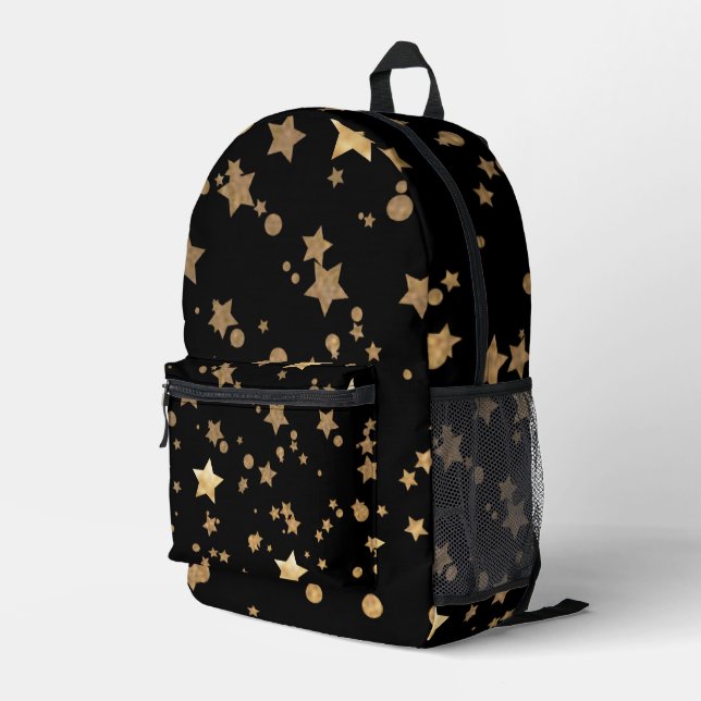 Sac À Dos Imprimé Étoiles célestes noires et d'or et Pois (Coin arrière droit)