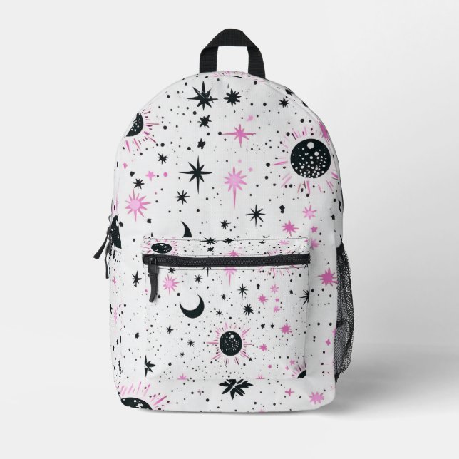 Sac À Dos Imprimé Étoiles célestes noires et roses (Recto)