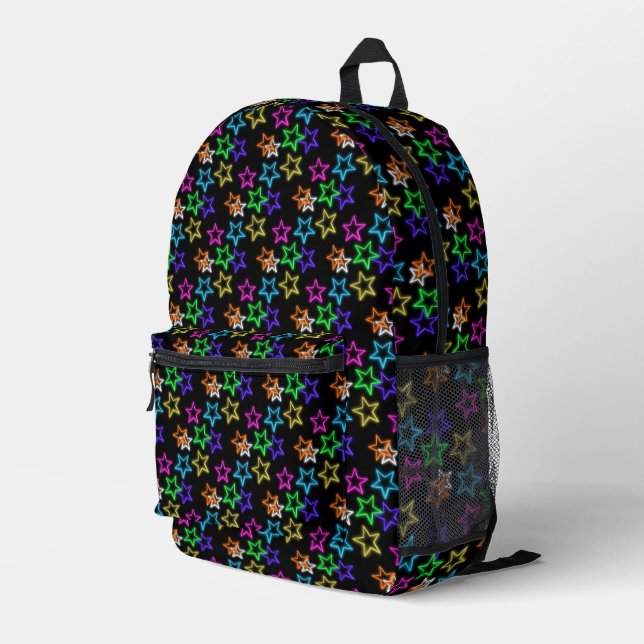 Sac À Dos Imprimé Étoiles de néon sur noir (Coin arrière droit)