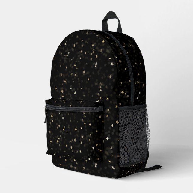 Sac À Dos Imprimé Étoiles D'Or Éparpillées Sur Noir (Coin arrière droit)