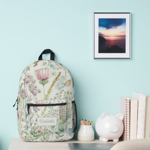 Sac À Dos Imprimé Éucalyptus fleur sauvage Nom du monogramme Initial