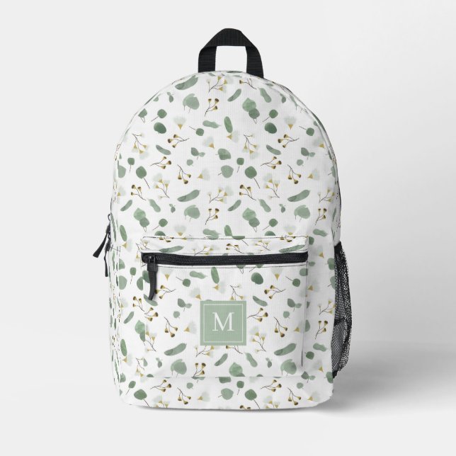Sac À Dos Imprimé Eucalyptus Vert argent Dollar Monogramme (Recto)