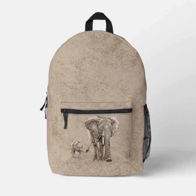 Sac À Dos Imprimé Famille Eléphante tourbillonnant (Recto)