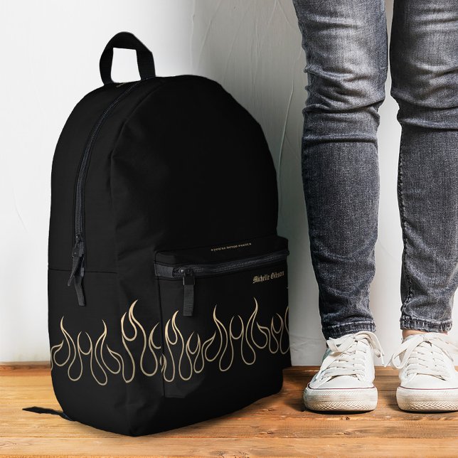 Sac À Dos Imprimé Feu flamme Elegant Black Gold Sporty élégant (Fire Flame Elegant Black Gold Sporty Stylish Printed Backpack
)