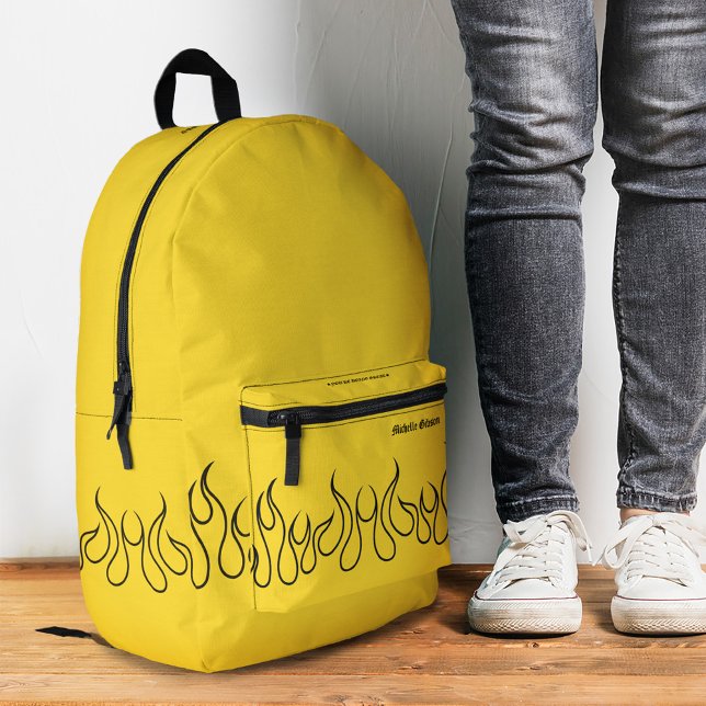 Sac À Dos Imprimé Feu flamme élégant Noir Jaune Sport (Fire Flame Stylish Black Yellow Sporty Printed Backpack
)
