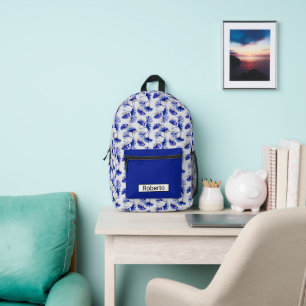 Sac À Dos Imprimé Feuille de ginkgo bleue et blanche 