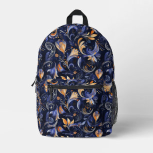 Sac À Dos Imprimé Feuilles Abstraits Paisley bleu et or