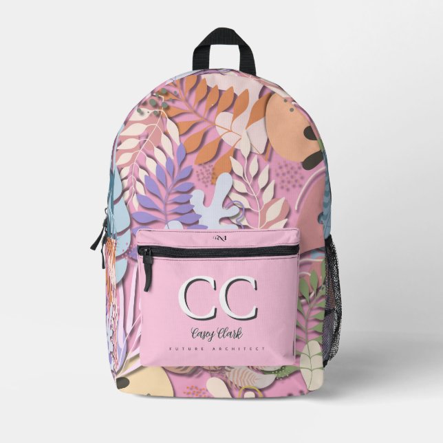 Sac à dos imprimé : Feuilles Abstraits (rose) (Recto)