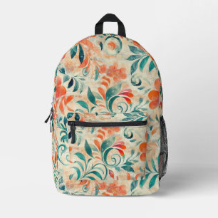 Sac À Dos Imprimé Feuilles bleus rustiques et motifs floraux rouge-o
