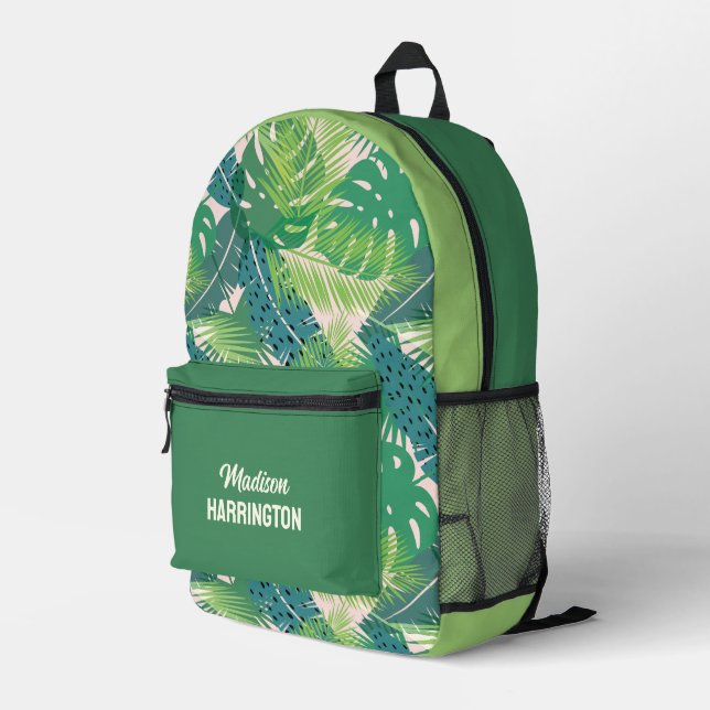 Sac À Dos Imprimé Feuilles Palm de nom personnalisé (Coin arrière droit)