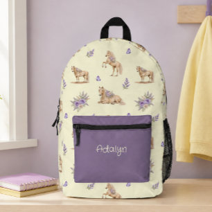 Sac À Dos Imprimé Fille Cheval Jaune Violet Motif Floral École